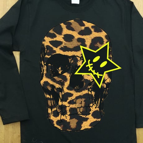 RARETE (ラルテ) ヒョウ柄 ドクロ スカル Tシャツ ブラック  長袖Tシャツ