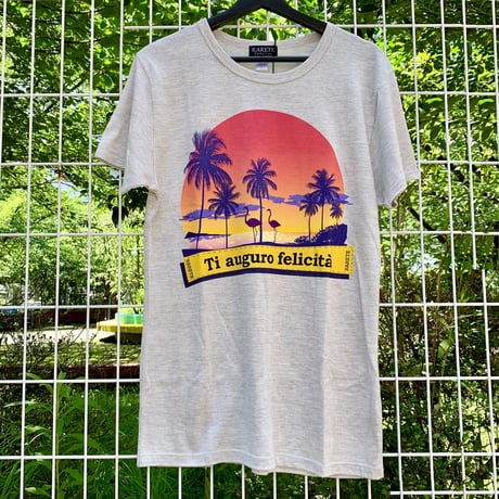 RARETE (ラルテ)    フラミンゴ　夕日　ビーチ  Tシャツ オートミール