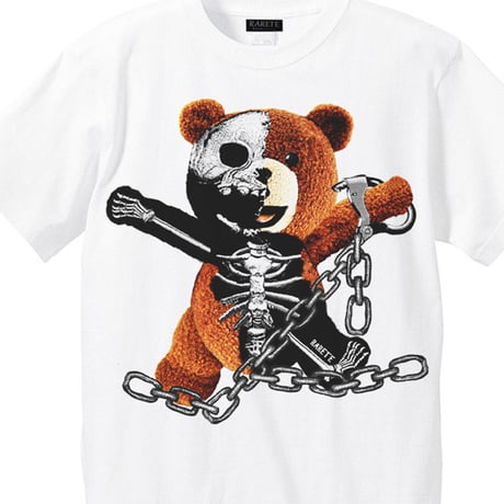 RARETE (ラルテ)    テディベア ガイコツ 鎖   Tシャツ ホワイト