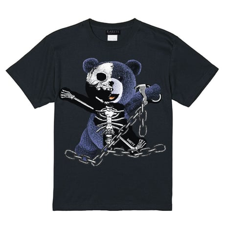 RARETE (ラルテ)    テディベア ガイコツ 鎖 （紺色）   Tシャツ ブラック