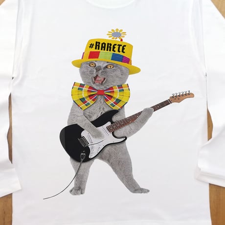 RARETE (ラルテ)  猫 ギター  ホワイト  長袖Tシャツ