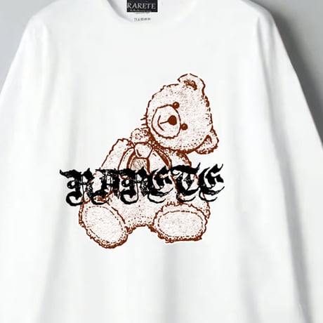 RARETE (ラルテ) テディベア 首とれた V002　長袖Tシャツ ホワイト　ロンT   ロングスリーブ