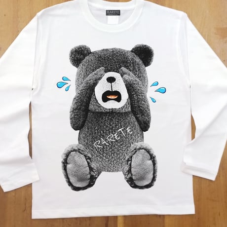 RARETE (ラルテ) 泣いちゃった! 【グレイ】テディベア  ホワイト  長袖Tシャツ