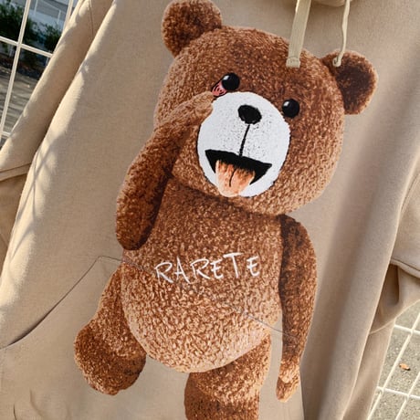 （数量限定）RARETE (ラルテ) 　 テディベア あっかんベー！【茶色】 パーカーカーキー （裏起毛）
