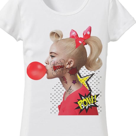 RARETE (ラルテ)    ガール　ガム  アメコミ  Tシャツ  ホワイト  星柄 star (レディース）