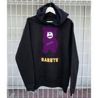 RARETE (ラルテ) 　RARETE (ラルテ) テディベア あっかんベー！【ムラサキ】 モコモコ刺繍 パーカー ブラック