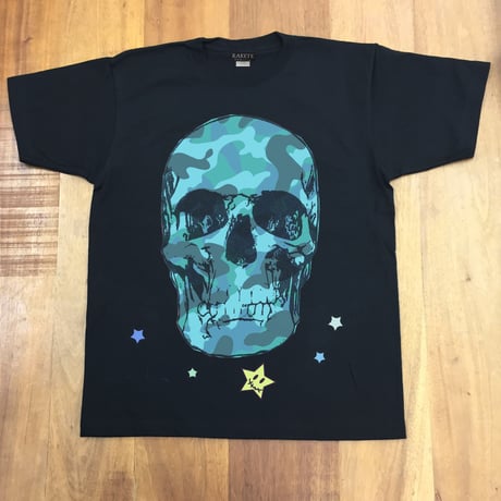 RARETE (ラルテ)   ドクロ スカル 迷彩 ブルー Tシャツ  ブラック  星柄 star