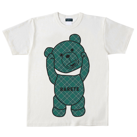 RARETE (ラルテ)  テディベア チェック グリーン  Tシャツ ホワイトナチュラル