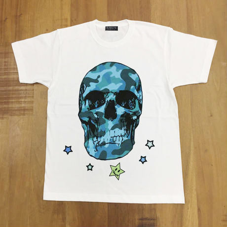 RARETE (ラルテ)  入手困難  ドクロ スカル 迷彩 ブルー  Tシャツ ホワイト  星柄 star