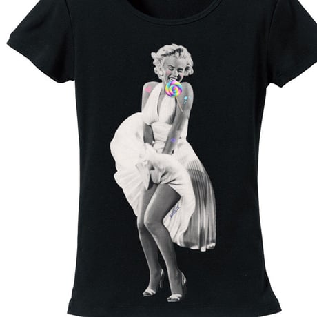 RARETE (ラルテ)   マリリンモンロー white ドレス キャンディー   Tシャツ ブラック  星柄 star (レディース）
