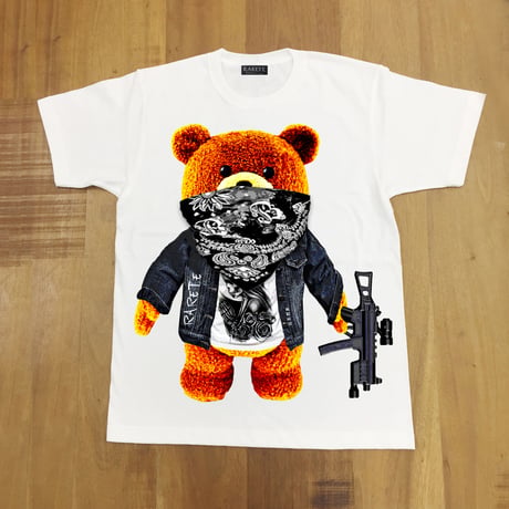 RARETE (ラルテ)   テディベア ドクロ  Tシャツ  ホワイト  Tシャツ 星柄 star（Bandana）