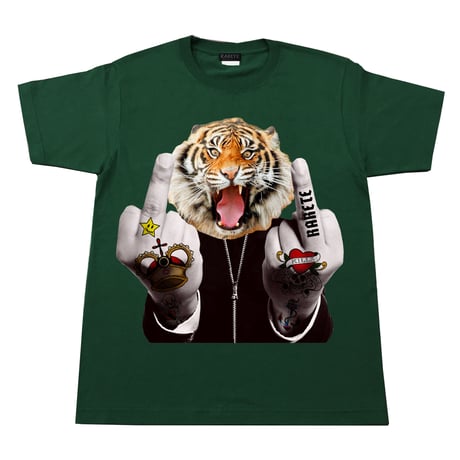 RARETE (ラルテ)   トラ ファック ポーズ タトゥー Tシャツ   フォレストグリーン 星柄 star