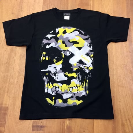 RARETE (ラルテ)    ドクロ   迷彩  イエローTシャツ ブラック  Tシャツ 星柄 star