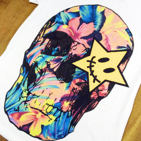 RARETE (ラルテ)   スカル 骸骨 ハイビスカス  Tシャツ ホワイト  星柄 star