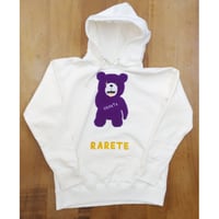 RARETE (ラルテ)  テディベア あっかんベー！【茶色】 モコモコ刺繍  パーカー ナチュラルホワイト   (裏起毛）