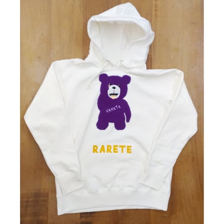 RARETE (ラルテ)  テディベア あっかんベー！【茶色】 モコモコ刺繍  パーカー ナチュラルホワイト   (裏起毛）