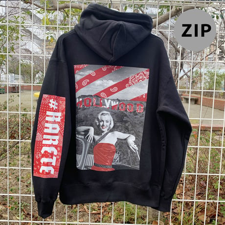 RARETE (ラルテ) 　HOLLYWOOD マリリンモンロー バンダナ レッド  バンダナ ZIP パーカー ブラック
