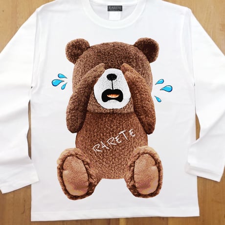 RARETE (ラルテ) 泣いちゃった! 【茶色】テディベア  ホワイト  長袖Tシャツ