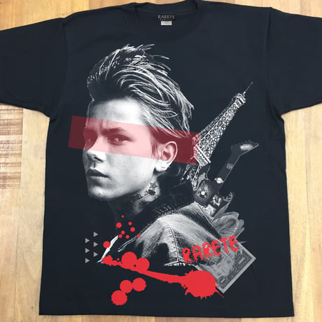 RARETE (ラルテ)    リヴァー・フェニックス  コラージュ  Tシャツ  ブラック  星柄