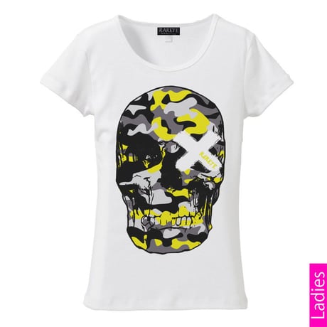 RARETE (ラルテ)  ドクロ 迷彩 イエロー   Tシャツ ホワイト  星柄 star (レディース）