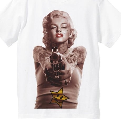 RARETE (ラルテ)  入手困難  マリリンモンロー 構え 銃  Tシャツ ホワイト  星柄 star