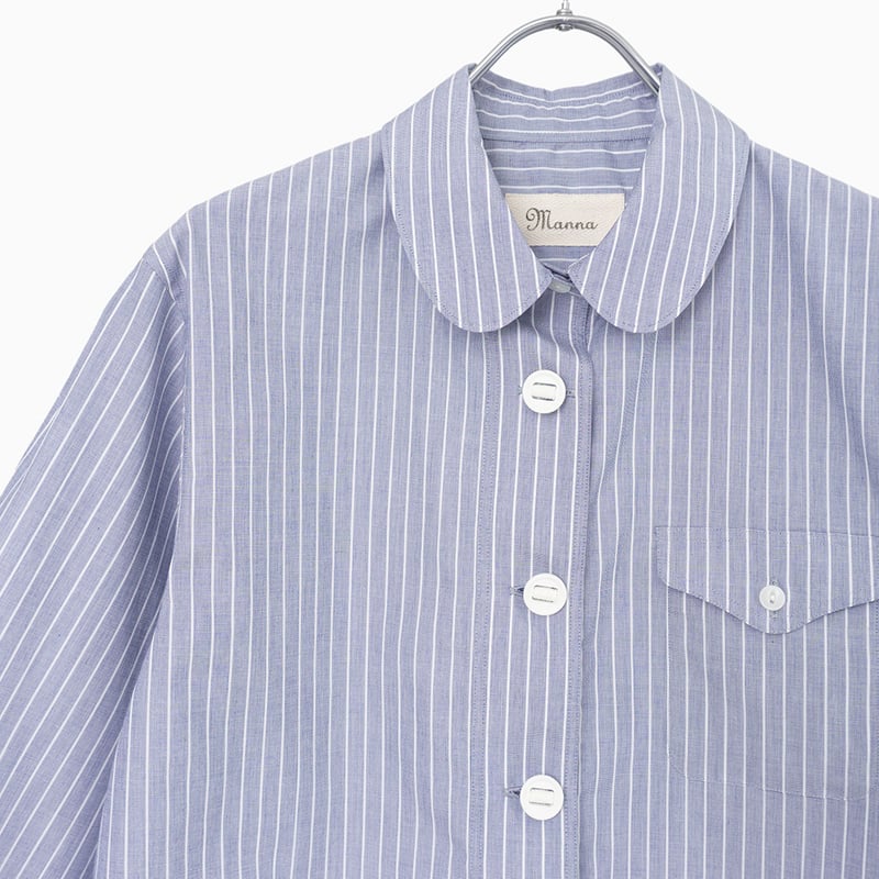255214 ブロードストライプパラシュート釦ラウンドカラーシャツ | Manna