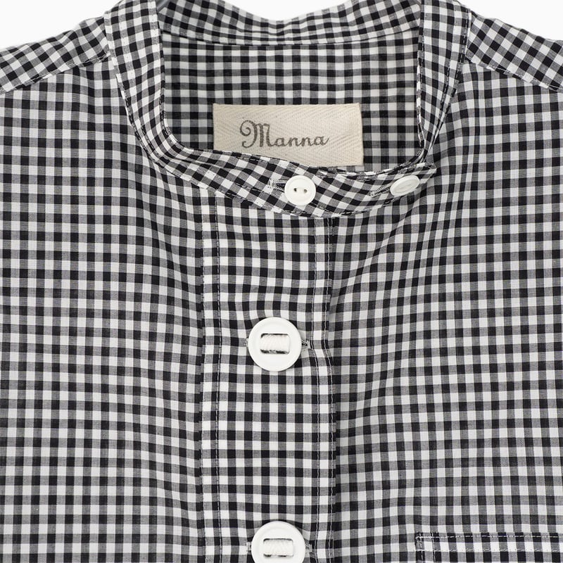 251264 ローンギンガムパラシュート釦スタンドカラーシャツ | Manna