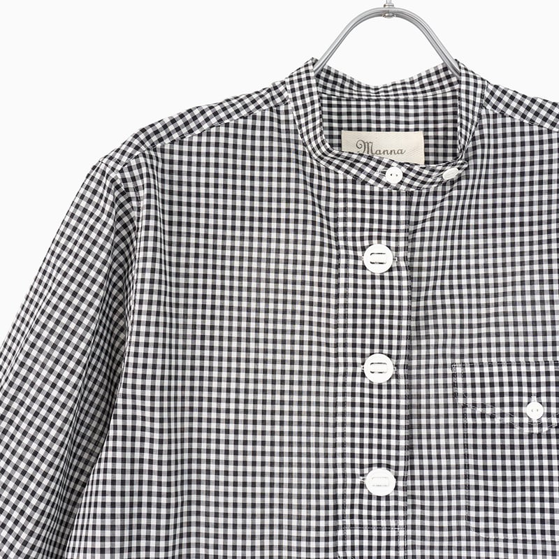 251264 ローンギンガムパラシュート釦スタンドカラーシャツ | Manna