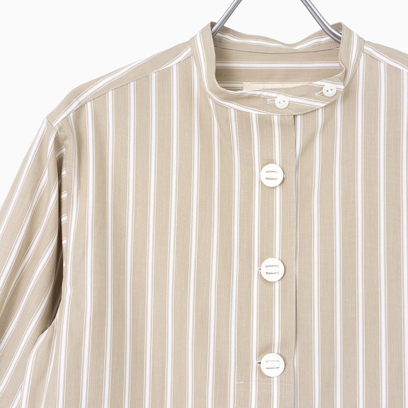386 かんちゃん様 パラスパレス 麻 ストライプ チュニック シャツ 255094 先染ストライプパラシュート釦スタンドカラーチュニックシャツ