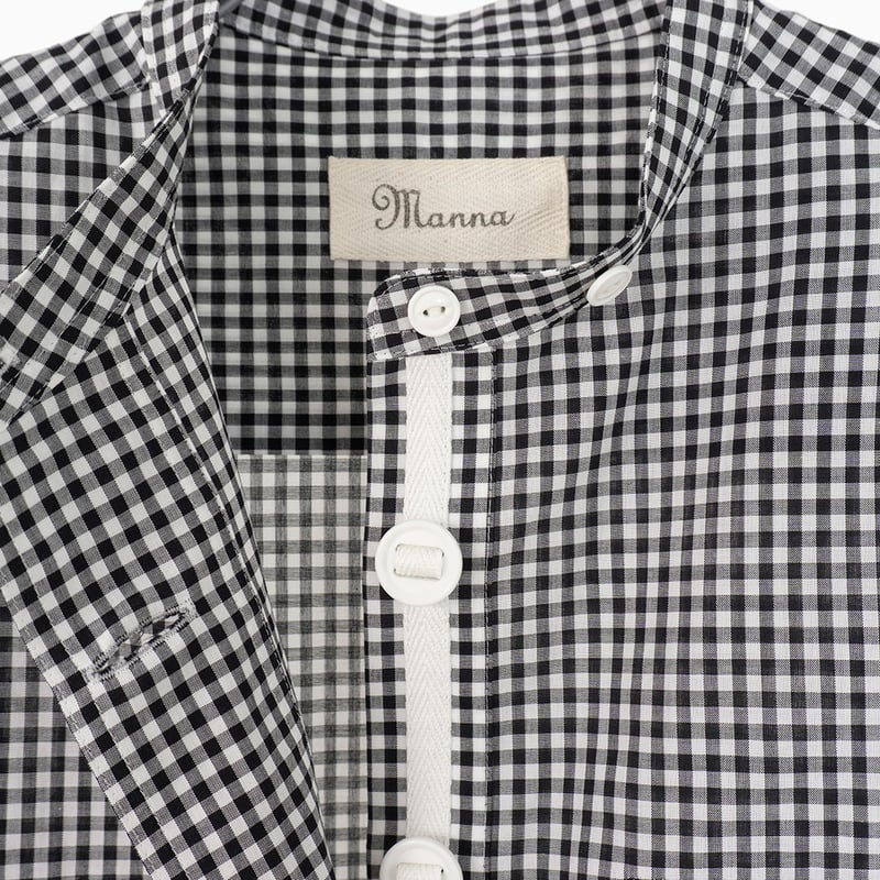 251264 ローンギンガムパラシュート釦スタンドカラーシャツ | Manna