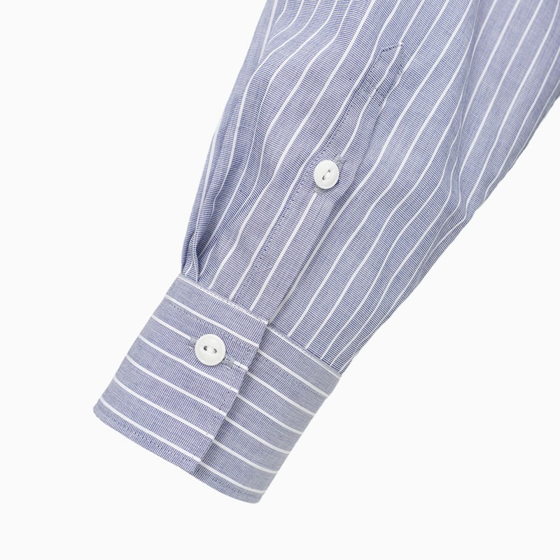 255214 ブロードストライプパラシュート釦ラウンドカラーシャツ | Manna