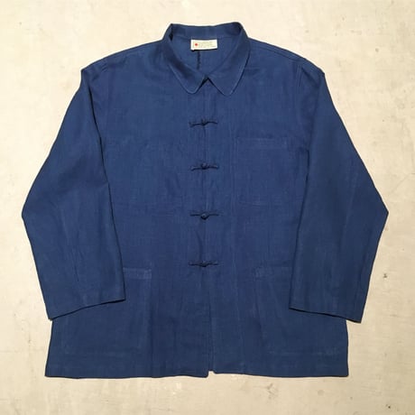 1970's COMPAGNIE FRANCAISE DE L'ORIENT Indigo Linen China Jacket Deadstock