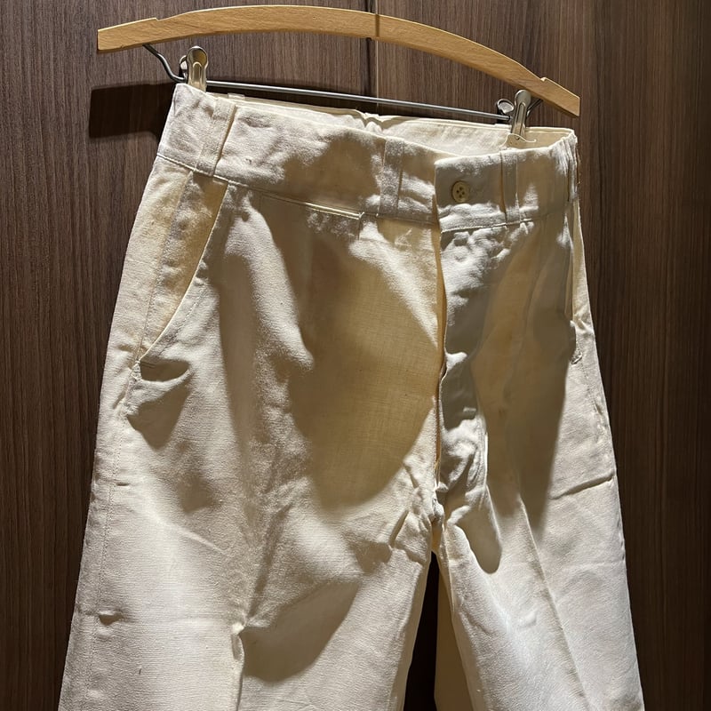 1930s ヴィンテージ LOEBS ワーク トラウザーズ デッドストック 古着 MILITARY 実物 新品 デッドストック フランス軍 イエロー サイド