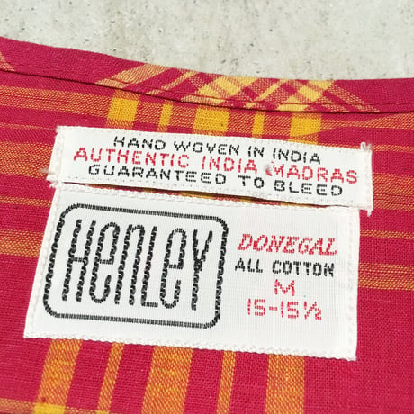 1960's DONEGAL Indian Madras Henleyneck S/S Shirt Deadstock