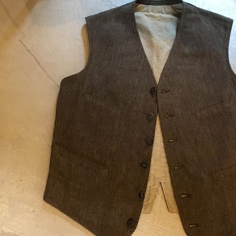 1930's French Unknown Brown Chambray Hunting Vest