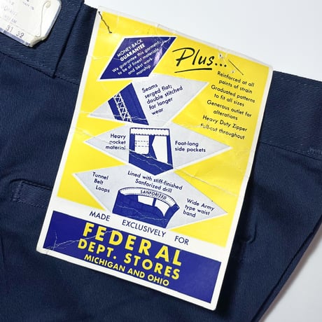 1960's FEDERAL DEPT. STORES Chino Trousers Deadstock