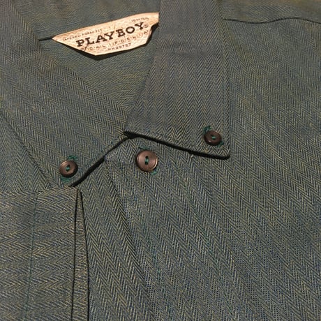 1960's PLAYBOY Herringbone Rayon S/S Shirt Deadstock