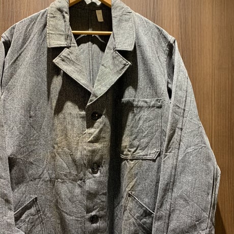 1950's French Unknown Black Chambray Atelier Coat Deadstock