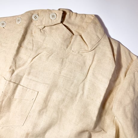1940's〜 French Military Hospital Linen S/S Shirt Deadstock