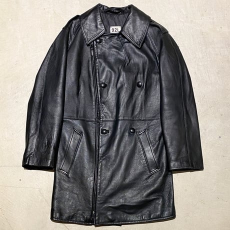 1980's French Military Leather Motor Cycle Coat Deadstock