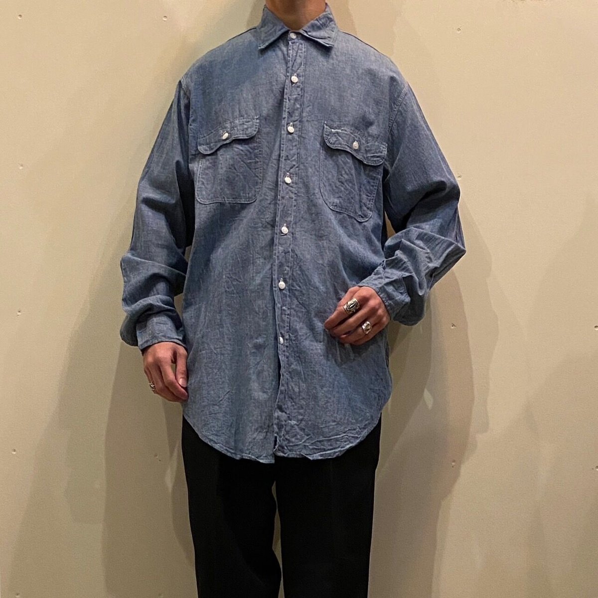 LAPIIS OVERSIZED CHAMBRAY SHIRT ネイビー シャツ 1940's〜 US.NAVY Chambray L/S Shirt | Unwave