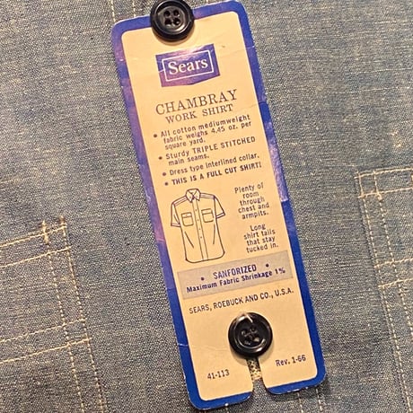 1950〜60's Sears Chambray S/S Shirt Deadstock