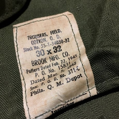 1940's US.ARMY M-45 Field Trousers Deadstock