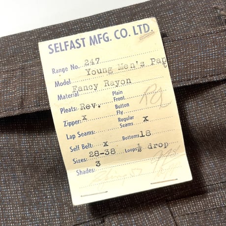 1950's Selfast Rayon Slacks Deadstock