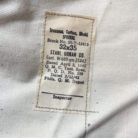 1940's US.ARMY M-43 Chino Trousers Deadstock