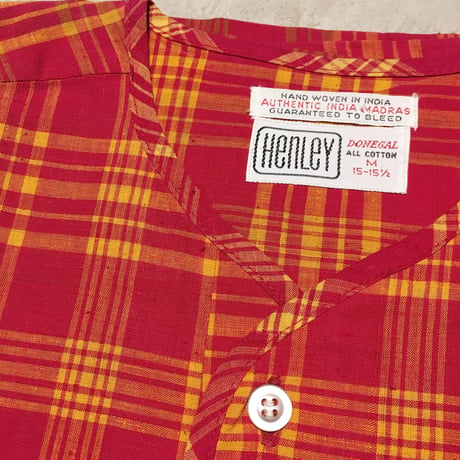 1960's DONEGAL Indian Madras Henleyneck S/S Shirt Deadstock