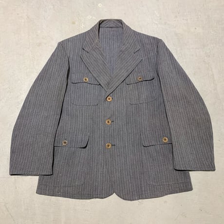 1930's〜 French Unknown Black Chambray Stripe Jacket