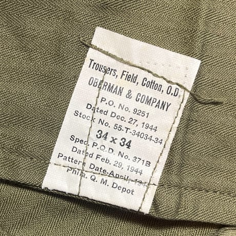 1940's US.ARMY M-43 Field Trousers Deadstock