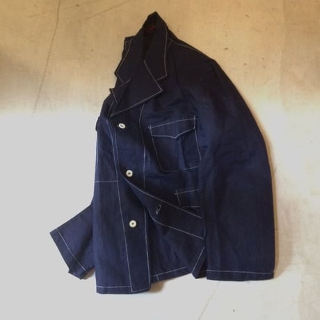 1940's French Indigo Linen Work Jacket Deadstock
