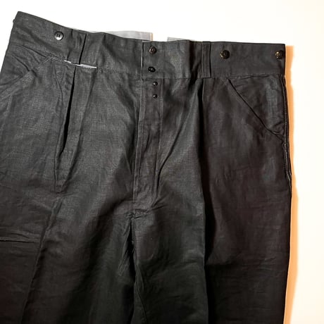 1940's French Unknown Black Linen Trousers Deadstock